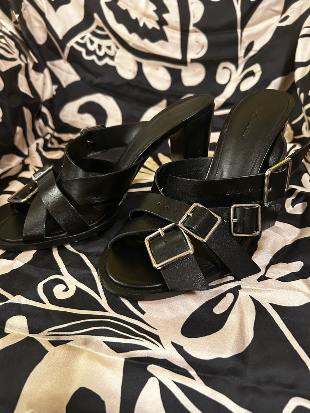 Heeled Leather Sandals - Belts and Buckles